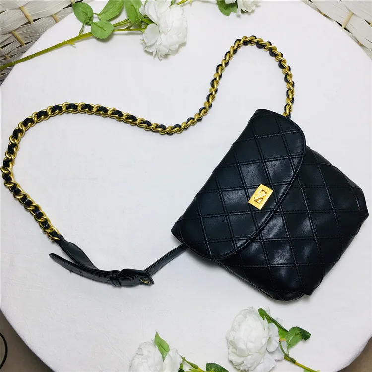 black New fashionable wrinkled wide shoulder strap straddling waistband leather lady's breast bag in - Цвет: black