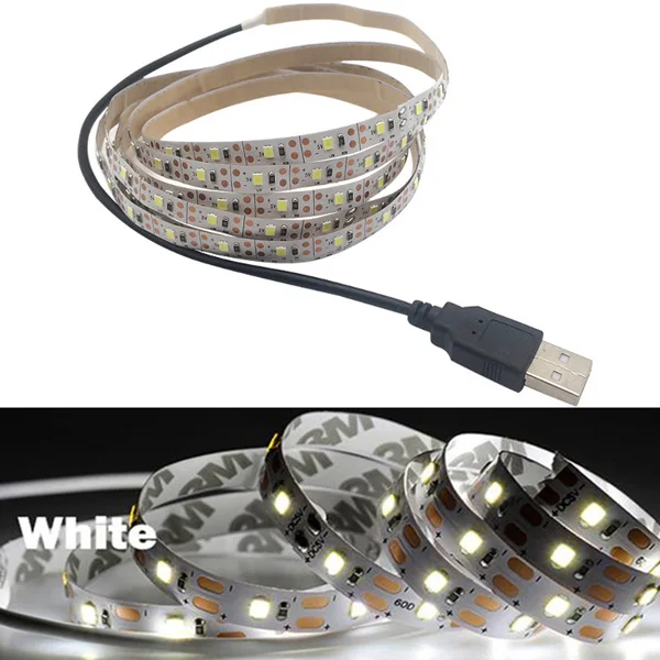 RGB Светодиодная лента светильник SMD 2835 5 м Водонепроницаемая RGB лента 12В лента Диодная Светодиодная лента s светильник Гибкая полоса лампа ИК wifi контроллер - Испускаемый цвет: 5V 2M White