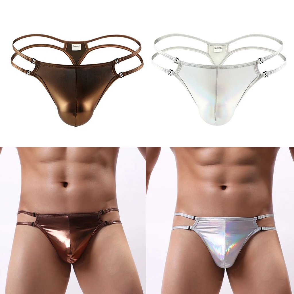 Men Sexy G-String Thong Briefs Jockstrap Underwear T-Back Lingerie Man Sexy Nightwear Gold Brief For Sex Gay Costume