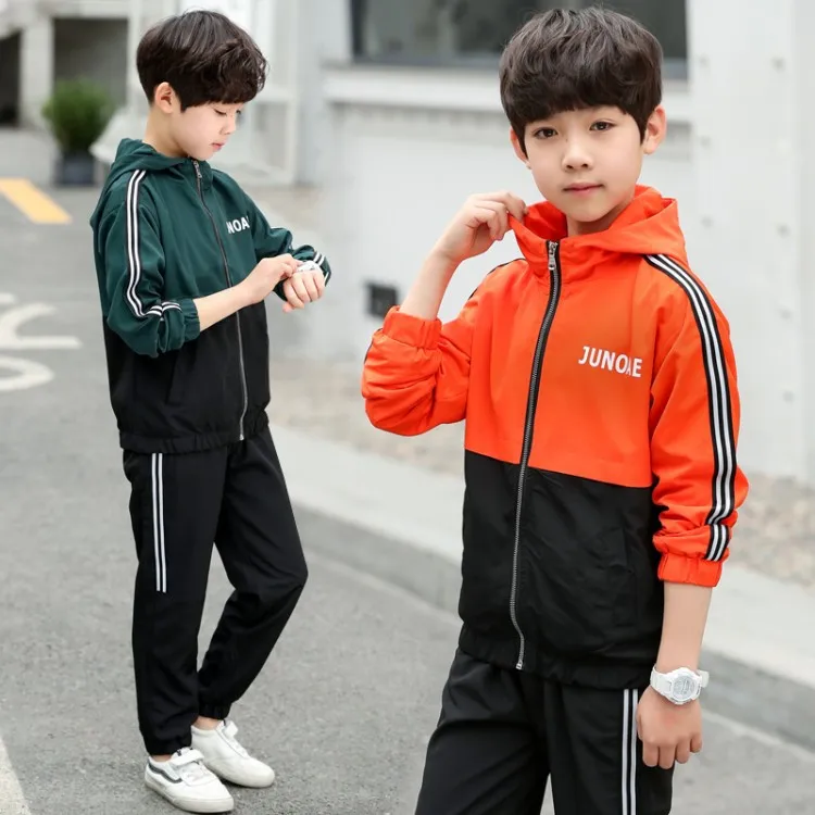 

BOY'S Suit Spring New Style Big Boy Lettered Webbing Sports Two-Piece Set Korean-style Children Fashion Mixed Colors Set