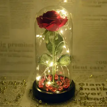 

Beautiful Eternal Rose LED Light Beauty And The Beast Rose In Glass Dome For Valentine's Day Mother's Or Christmas Day Gift