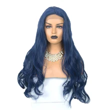 RONGDUOYI темно-синие длинные волнистые синтетические волосы из теплового волокна, парики на кружеве для женщин со средней частью, завязанный вручную парик для косплея