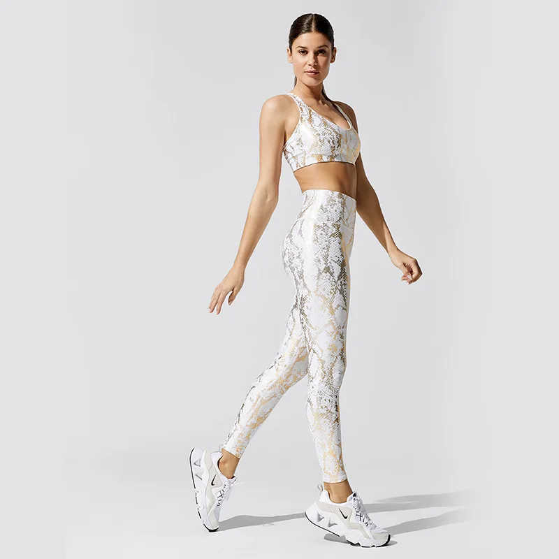 SALSPOR Women Yoga 2 Piece Sets Snake Pattern Gym Sports High Waist Tracksuits Suits Woman Fitness Exercise Outdoor Cycling Suit
