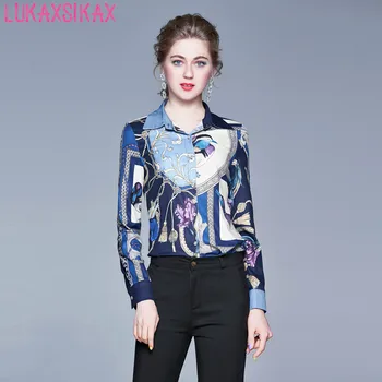 

LUKAXSIKAX 2020 New Spring Autumn Women Long Sleeve Shirt High Quality Fashion Print Runway Shirt Casual Women Tops