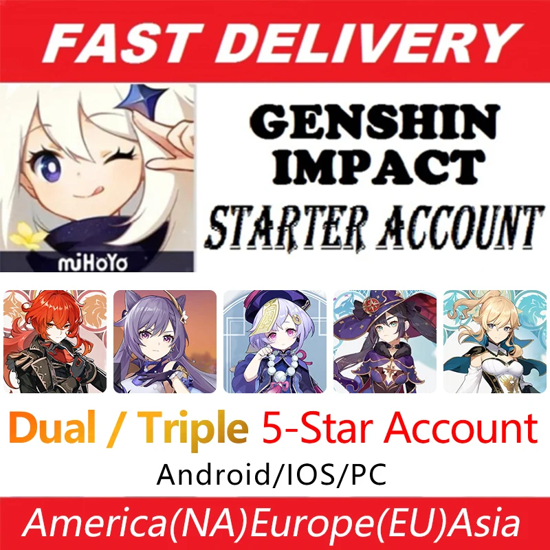 Doble Triple de la isla de Kyushu impacto cuenta América/Europa/Asia 5 estrellas de cuenta Keqing Diluc QiQi Jean Venti Mona Zhongli AR 5-10