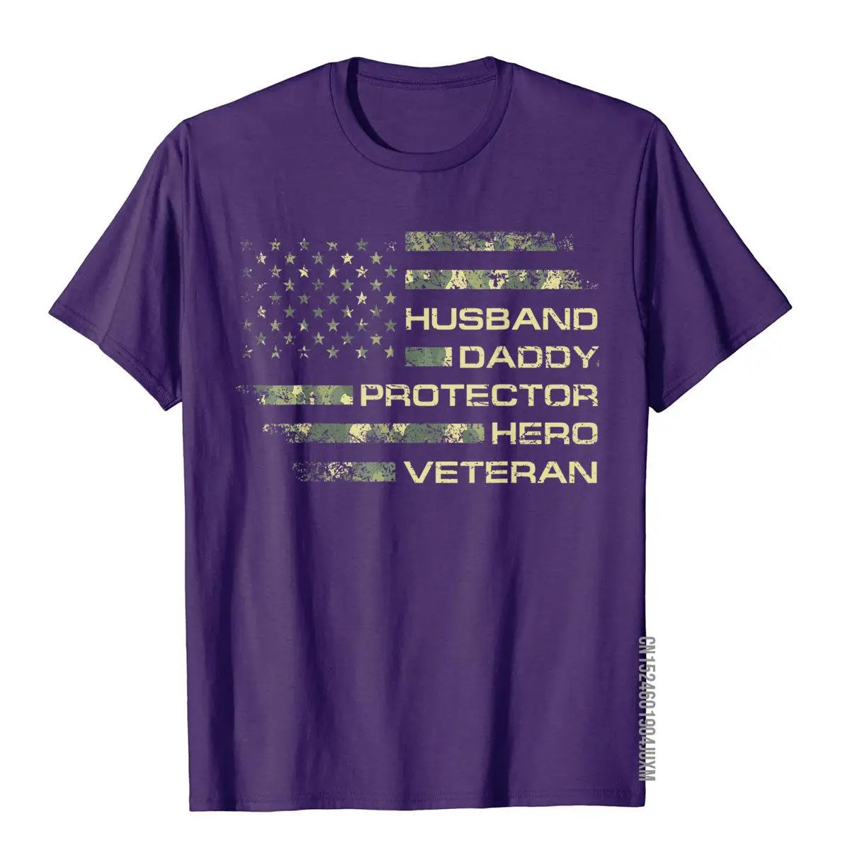 Mens Husband Daddy Protector Hero Veteran USA Flag Camouflage Dad T-Shirt__97A3696purple