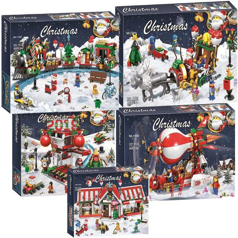

2020 New Christmas Sets Village Train Hot Air Balloon Compatible With Model Building Blocks Bricks Toys Gift No Box