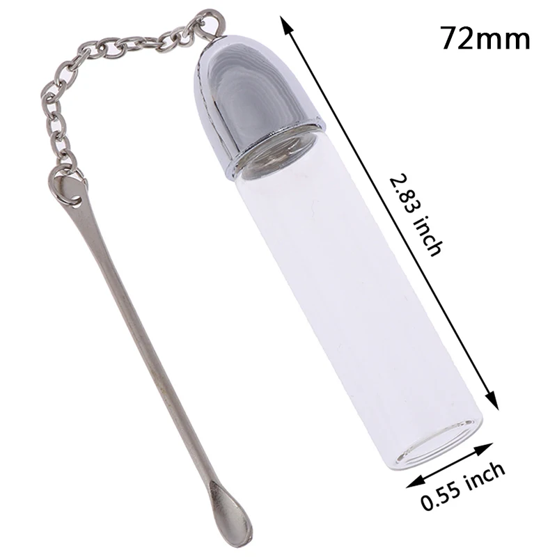 Clear 72mm 36mm/57mm/72mm Glass Snuff Snorter Bottle Pill Box With Metal Spoon Bullet Sniffer Container Storage Dispenser Pill Case - Color: Clear 72mm