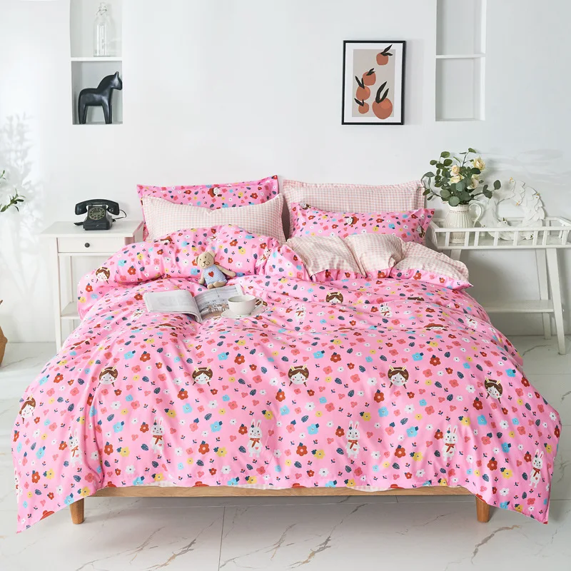 

2020 Four-Piece Small Floral Aloe Cotton Bed Sheet Quilt Cover Pillowcase Bedding High Quality Multicolor Soft Skin Bedding