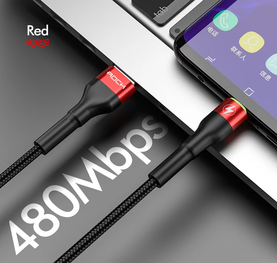 ROCK type C 5A светодиодный светильник usb type C кабель USBC Быстрая зарядка QC 4,0 зарядное устройство type-c светильник ing кабель для samsung S10 S9 Xiaomi 9 8