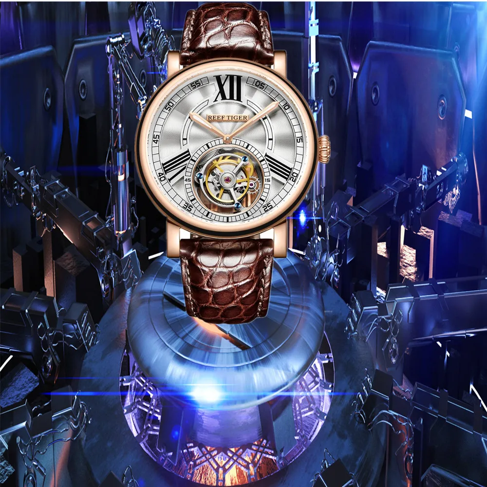 Reef Tiger/RT повседневные часы мужские спортивные Tourbillon автоматические механические