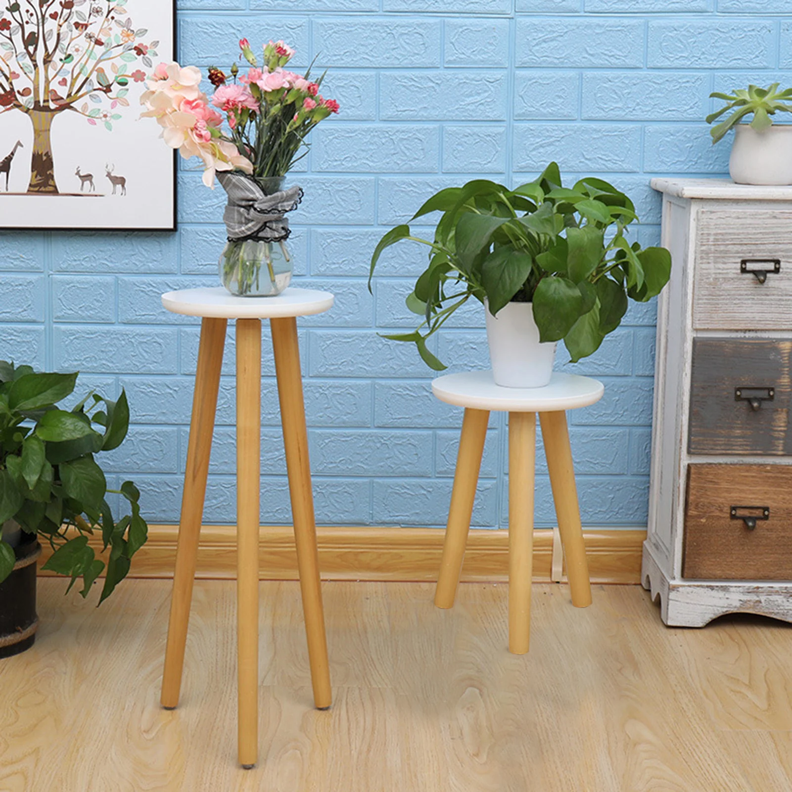 Free Standing Bonsai Holder Home Balcony Wood Succulent Potting Bench Plant Pot Base With High Foot Modern Shelf For Office