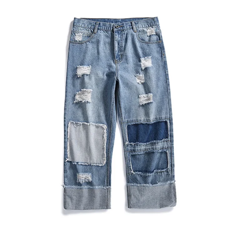 

Spot New Type 2019 European and American Men's Jeans Collage 9-point Trousers Straight Pants Youth Fashion Mid-waist Leisure