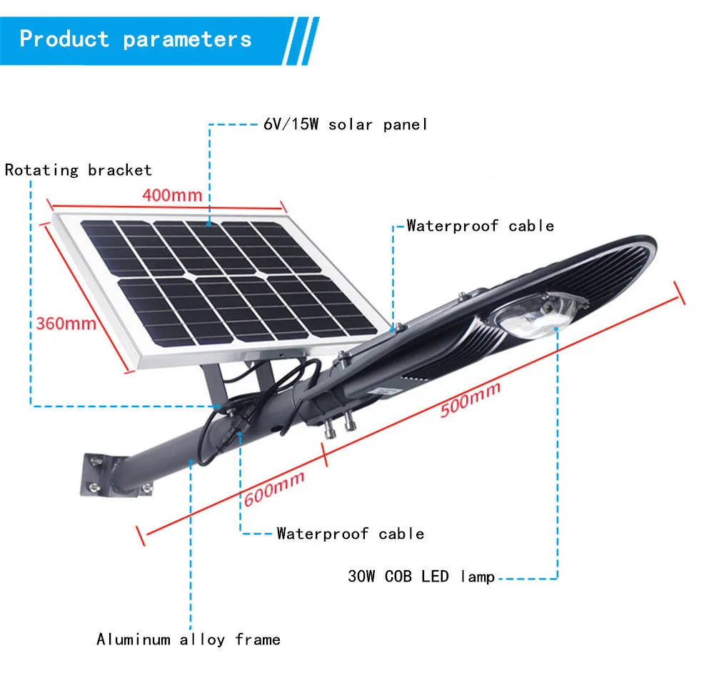 Хит, все в одном, 30 Вт cob светодиодный уличный светильник ing 15 Вт, солнечная панель, энергосберегающая дорожная лампа, алюминиевый уличный водонепроницаемый IP65 светильник