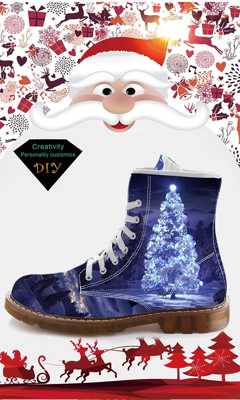 Г. Новые стильные женские модные ботинки до середины икры для ваманских уникальных рождественских елок, кукол Санта-Клауса, высокие сапоги с принтом