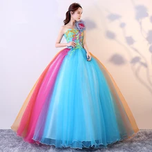 Новые пышные платья с одним плечом радужные цветные готические фатиновые платья 15 лет дебютантные платья Vestidos De 15 Anos