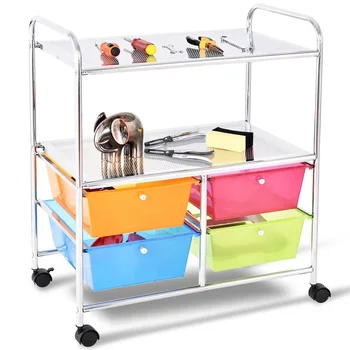 

4 Drawers Shelves Rolling Storage Cart Rack Steel and Plastic Standing Shelves HW54070