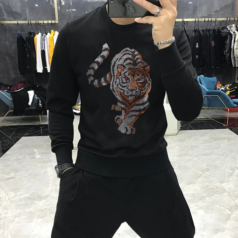 

2021 Winter New Men's Hoodie High Quality Casual Sweatshirt Diamond Round Neck Long Sleeve Top