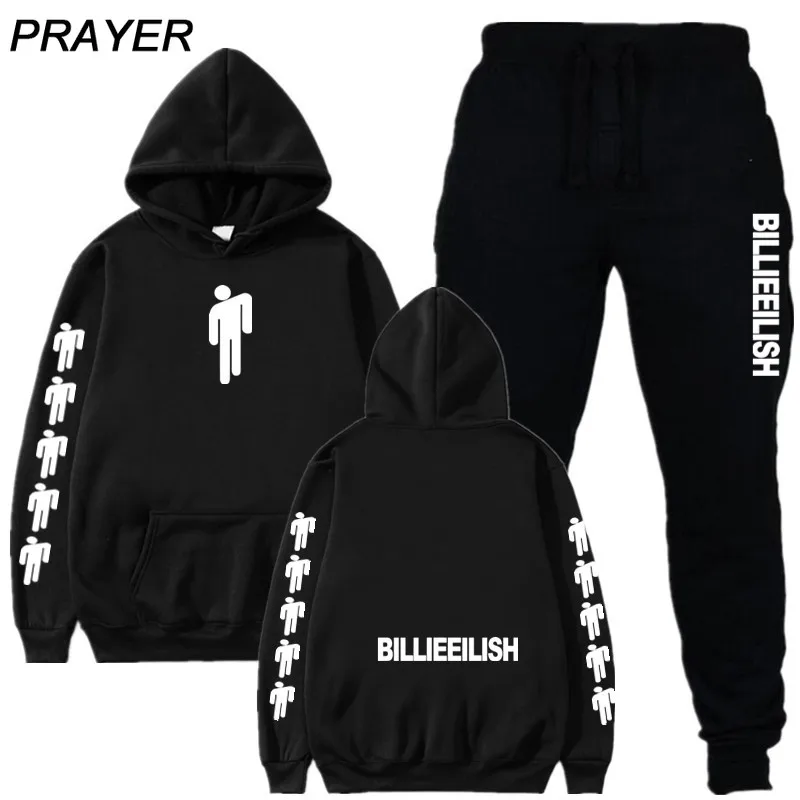 

Spring Autumn Men Hoodies Tracksuit 2Pcs Outfits Male Billie Eilish Print Pullover Sweatshirts Male Female Hoodies Pant Suit