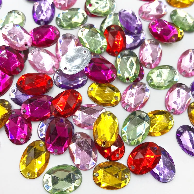 

100pcs Mix Oval Rhinestones Flat Back Acrylic Gems Crystal Stones Sewing Beads