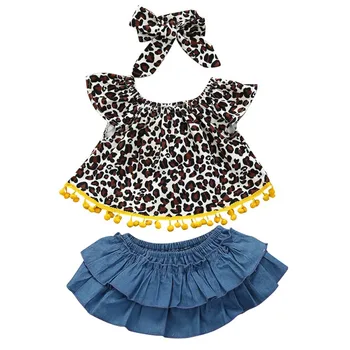

Baby Girls Leopard Outfits Set Summer Infant Clothing Sleeveless T-shirt + Solid Color Shorts Skirt Kids Casual Clothes 2Pcs