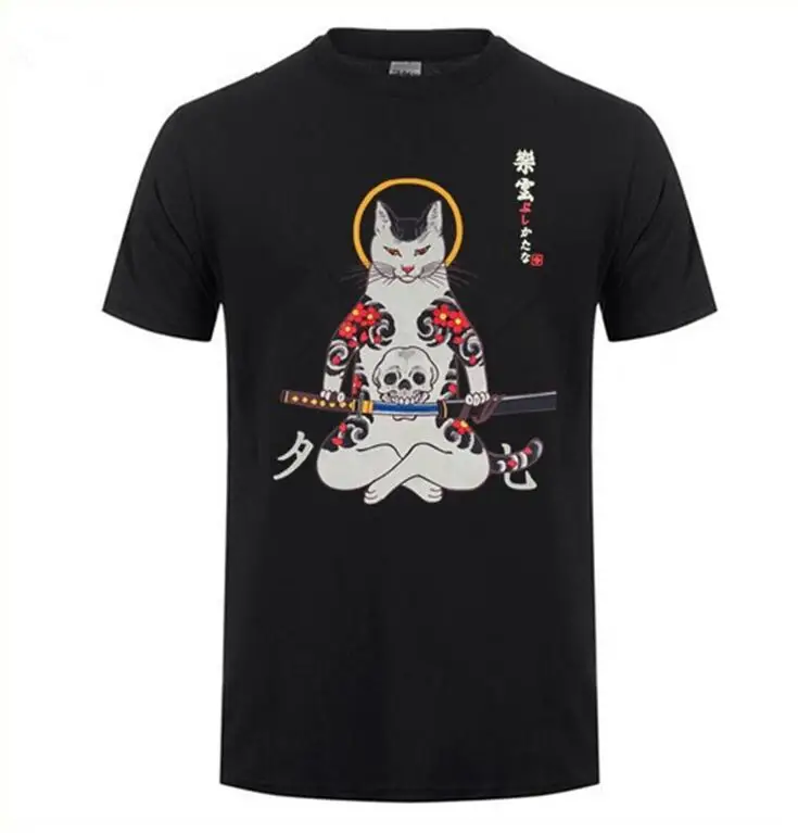 

Japanese Print Custom t-shirt Warrior Cats Short Sleeve T Shirts Hip Hop Cotton Tshirt Streetwear Tops Tees Casual man's T-shirt