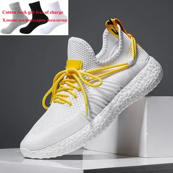 

Trending Summer Men Trail Runnning Shoes 2020 Fashion Mesh Breathable Boy White Sneakers Fly Weave Personality Athletic Tennis