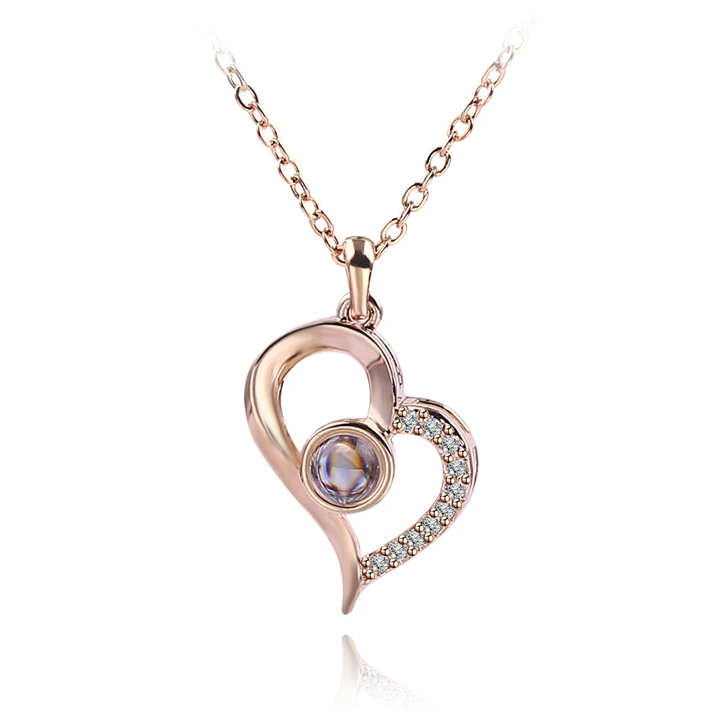 Романтическое ожерелье с подвеской на 100 языках I Love You, массивные ожерелья с кристаллами, очаровательные подарки для влюбленных, 10 вариантов - Окраска металла: XL1295