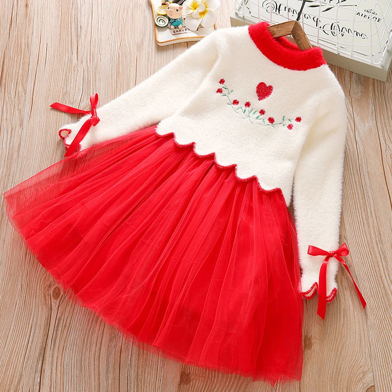 Новые платья для девочек; сезон осень-зима; Китайская одежда с вышивкой в национальном стиле; детское платье с длинными рукавами; Детский свитер; платье для девочек - Цвет: Красный