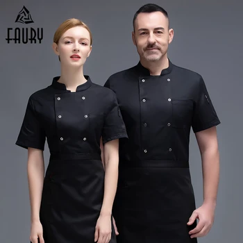 

Chef Jacket Short Sleeve Master Cook Shirt Pure Color Waiter Uniform Restaurant Kitchen Work Clothes Unisex Hotel Sushi Costume