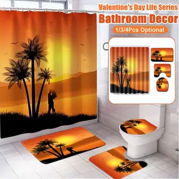 

Valentine's Day Bathroom Shower Curtain Pedestal Rug Lid Toilet Cover Bath Mat Home Shower Curtains New