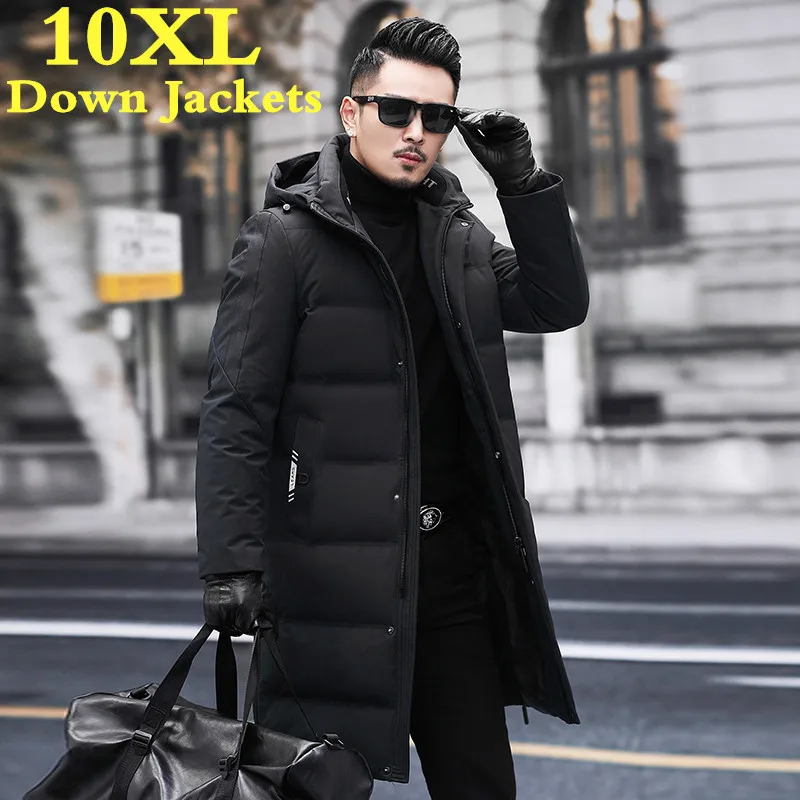 

new big plus size 10XL 9XL Winter Duck Down Men's Brand Clothing 90% White Duck Down Jackets Hooded Seamless Warm Down Jackets