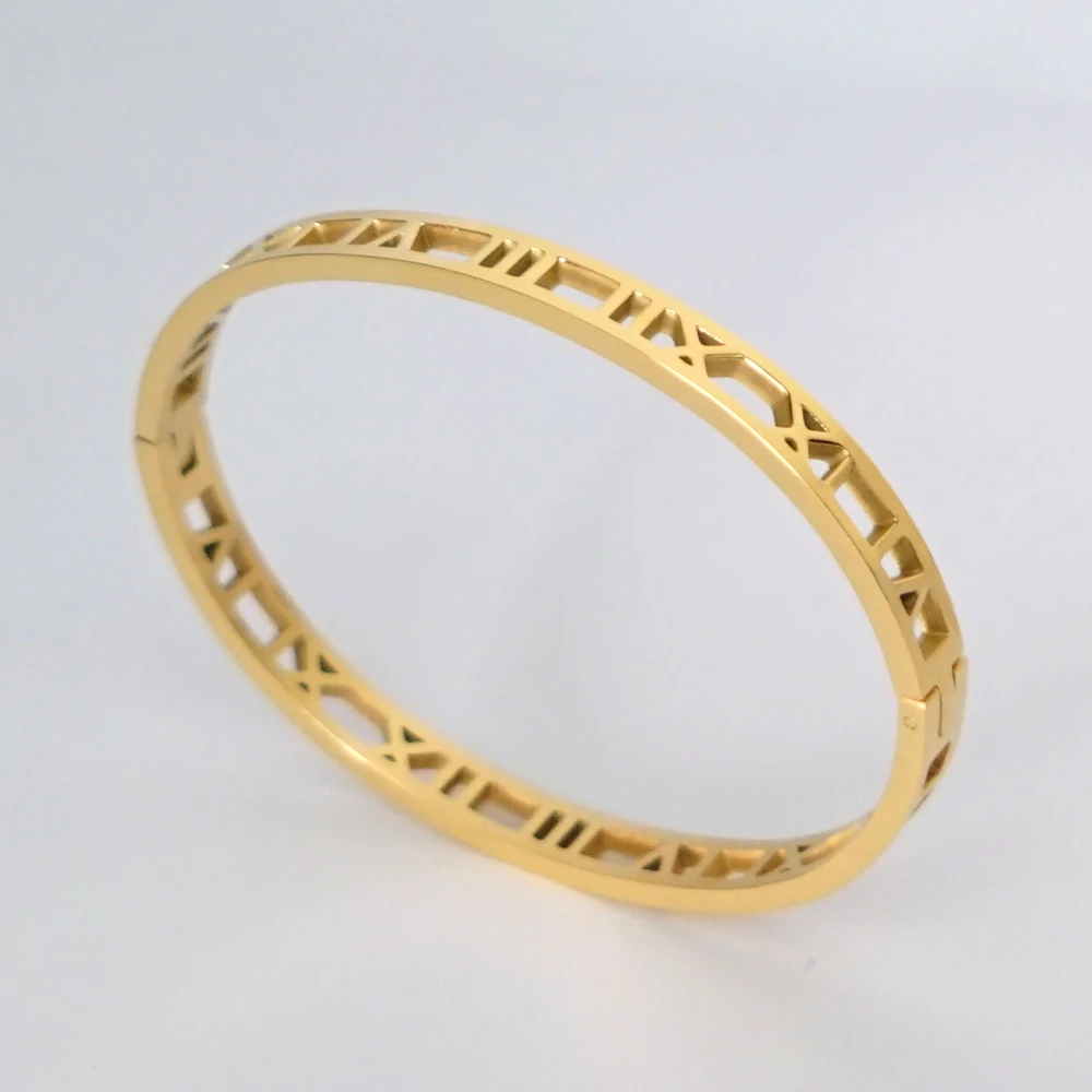 Изысканный дизайн полые римские цифры браслеты для женщин любовник мода очаровательный браслет ювелирные изделия из нержавеющей стали Pulseiras Feminina - Окраска металла: Gold