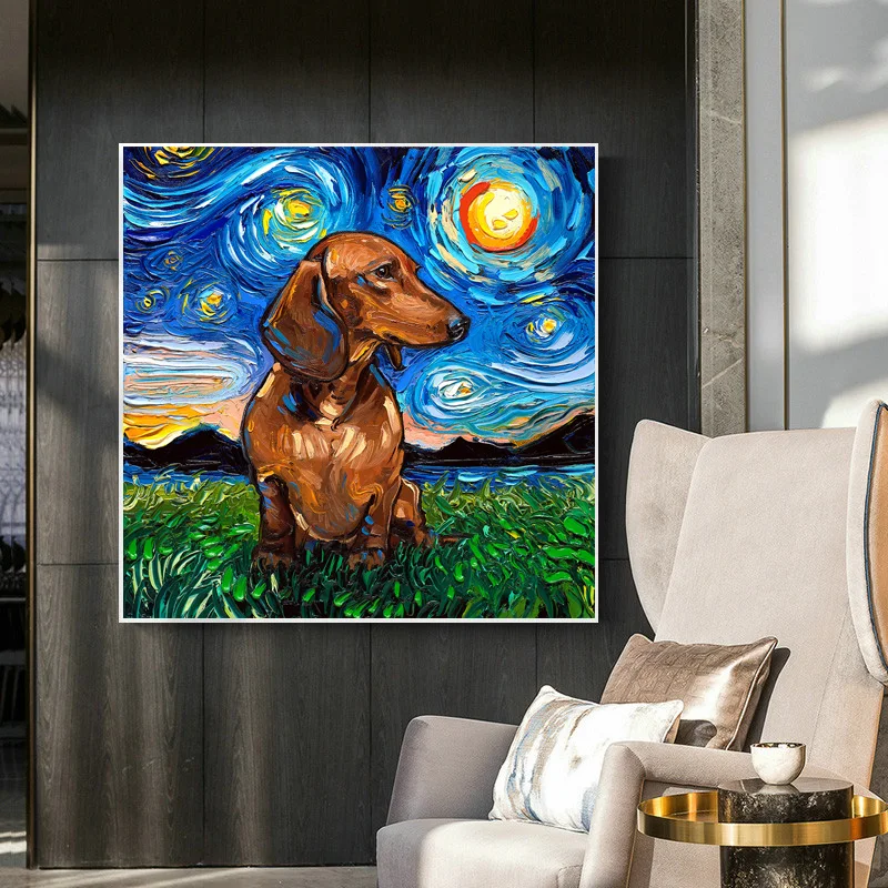 

Animals Graffiti Art Van Gogh Funny Spoof Dog Starry Canvas Paintings Wall Art Posters and Prints Wall Pictures for Kid's Room