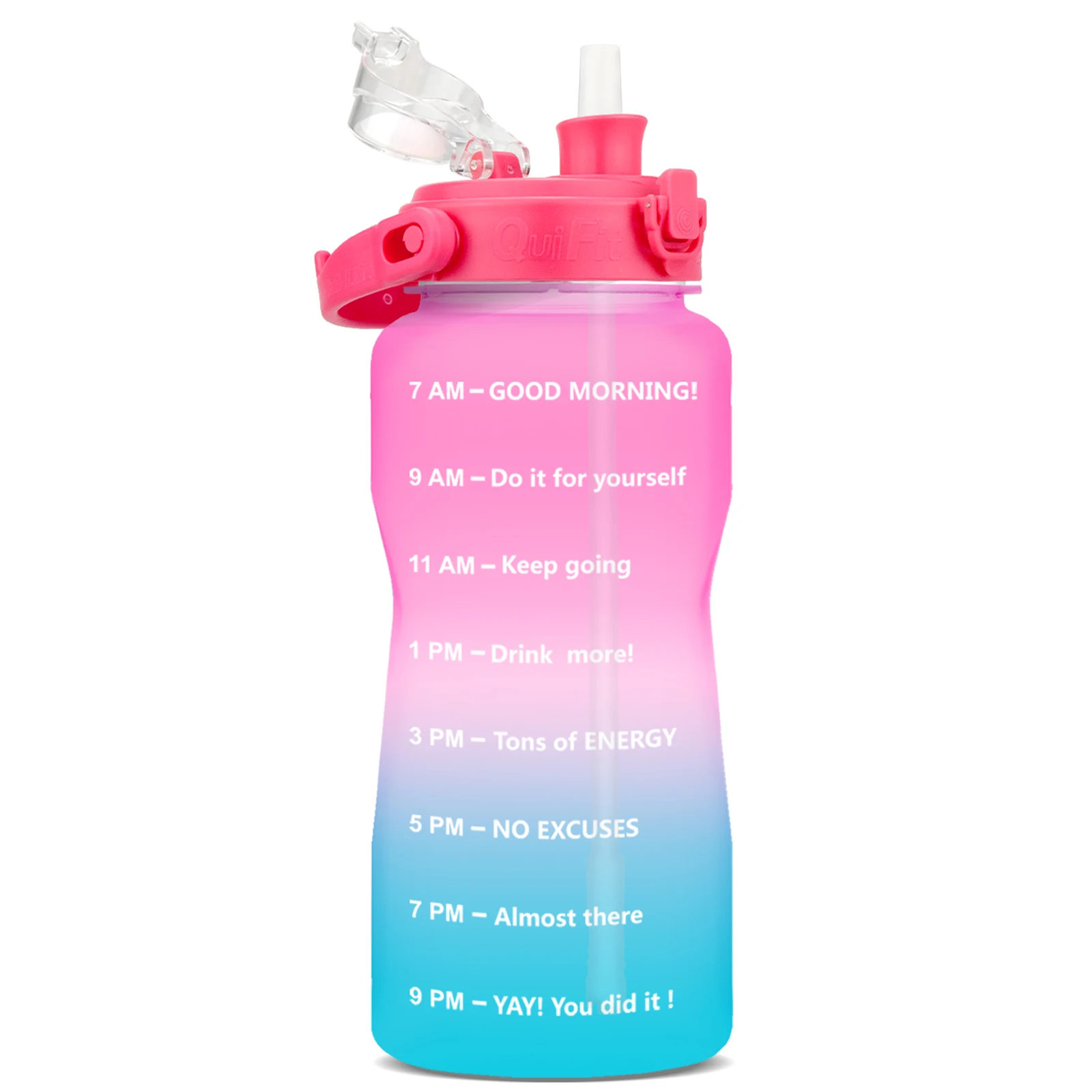 QuiFit 3.8 L/2 Litre Motivational Straw Water Bottle with Time Marker,BPA Free 