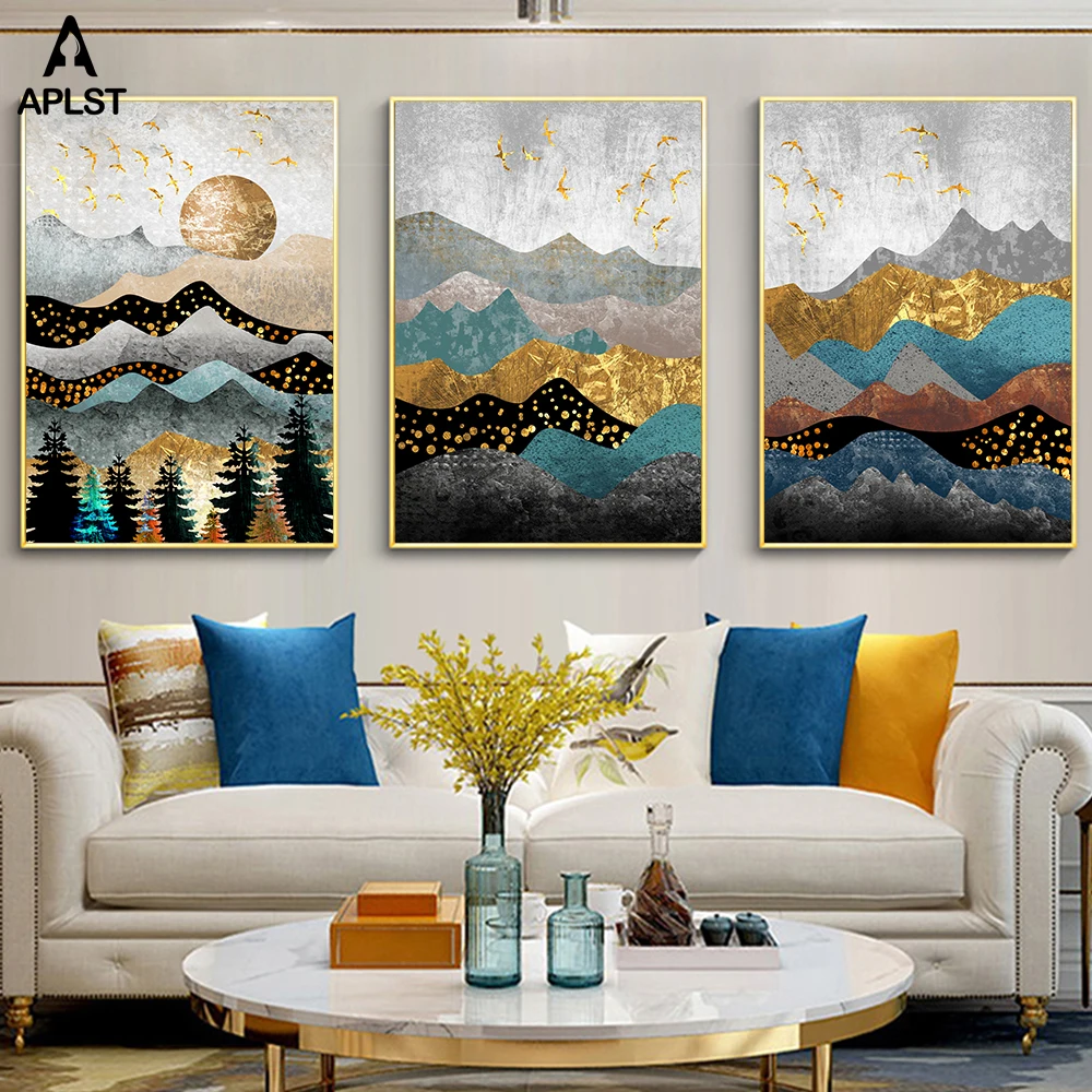 Geometric Forest Canvas Prints & Posters Landscape Mountain Wall Art Painting 
