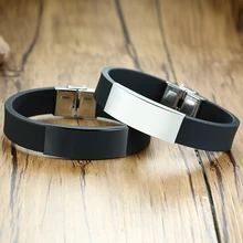 Персонализированная черная силиконовая резина ID браслет из нержавеющей стали ICE Nane контакт 8,5 дюймов регулируемый