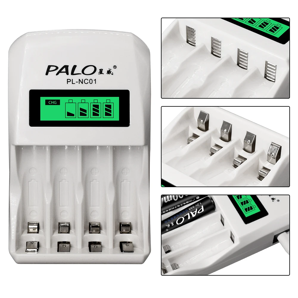 Умное зарядное устройство Palo с 4 слотами и ЖК дисплеем интеллектуальное AA AAA для 1 2