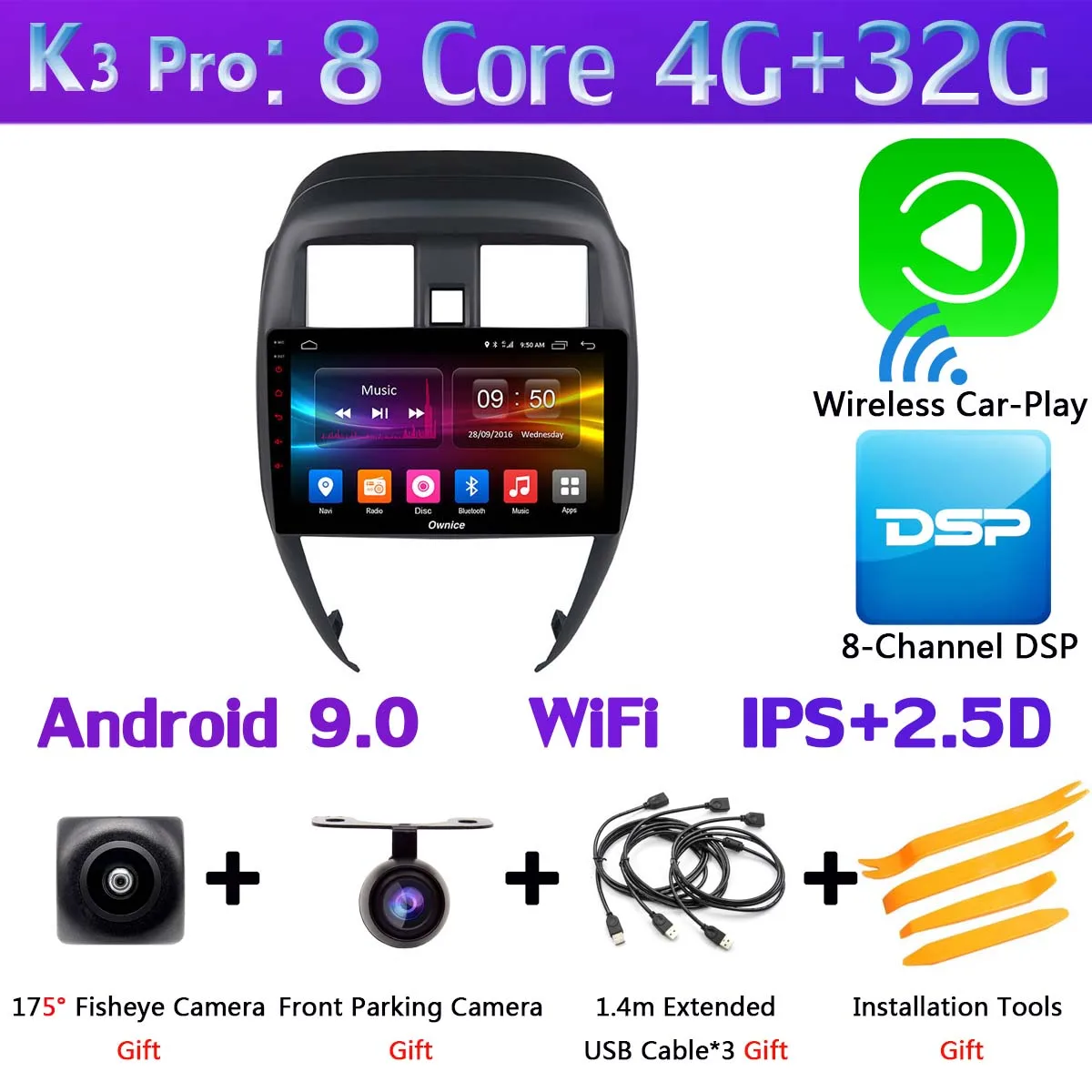 10," 360 ° панорамный Android автомобильный DVD gps навигатор радио плеер для Nissan Sunny CarPlay DSP 4G LTE мультимедиа - Цвет: K3 Pro CarPlay