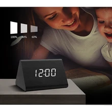 

LED Electronic Clock Digital Wooden Clock Time Monitor Temperature Home Desktop Alarm Clock Voice Control Watch Snooze Будильник