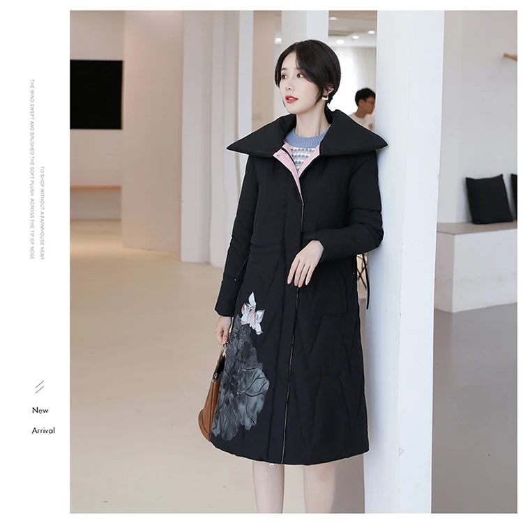 Зимняя куртка женская Manteau Femme Hiver, большие размеры, длинное пальто Dames Jassen, зимняя китайская Стильная парка с чернилами лотоса