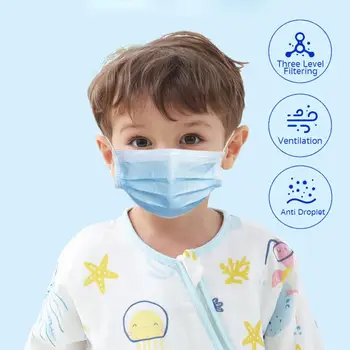 

50PCS Disposable Kids Mouth Face Masks 3-Layer Breathable Non-woven Melt Blown Fabric Dustproof Mouth Masks For Kid Health Care
