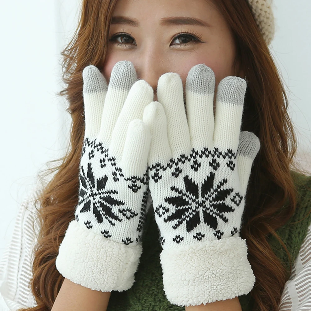 White Snowflake Женские флисовые перчатки с сенсорным экраном, зимние кашемировые перчатки для запястья, удлиненные утолщенные теплые шерстяные флисовые варежки - Цвет: White Snowflake
