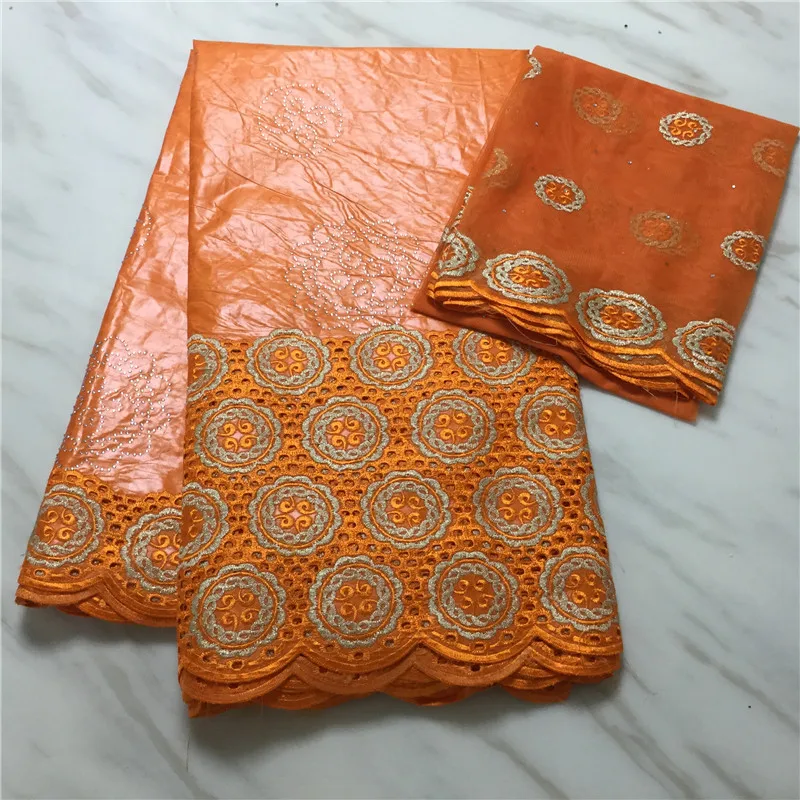 orange African bazin riche getzner tulle lace fabric latest design basin getznet nouveau 7yards/lot FP11 | Дом и сад