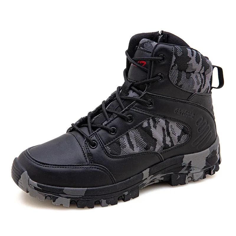 Men Tactical Boots Army Boots Military Desert Waterproof Work Safety Shoes Climbing Hiking Sport Shoes Ankle Men's Outdoor Boots - Цвет: black-grey