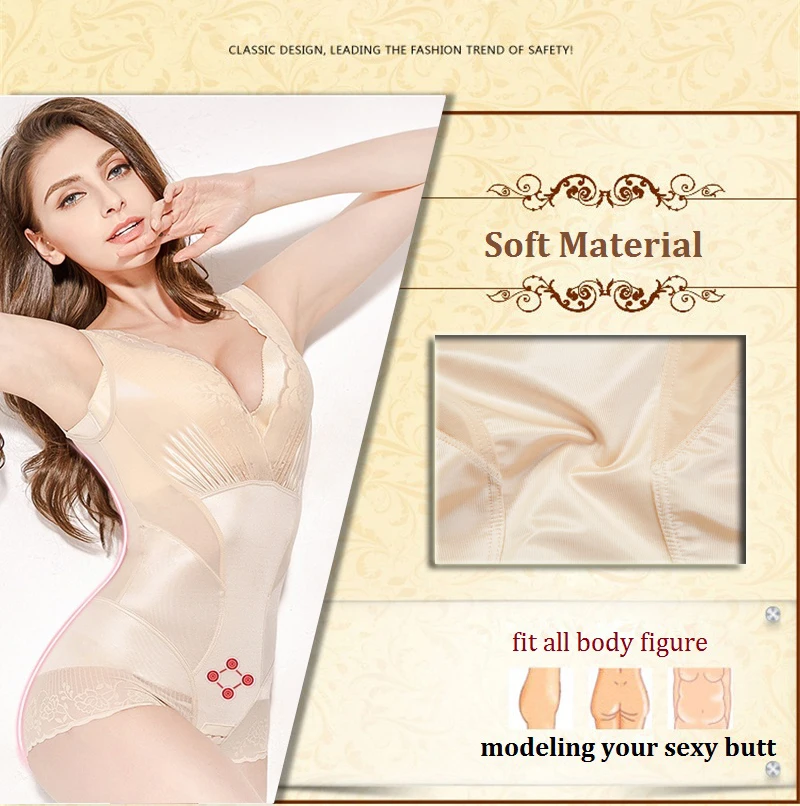 NINGMI Slimming Body Shapers Bodysuit Control Panties Waist Trainer One-piece Seamless Deep V Dress Shapewear Warm Uterus Corset