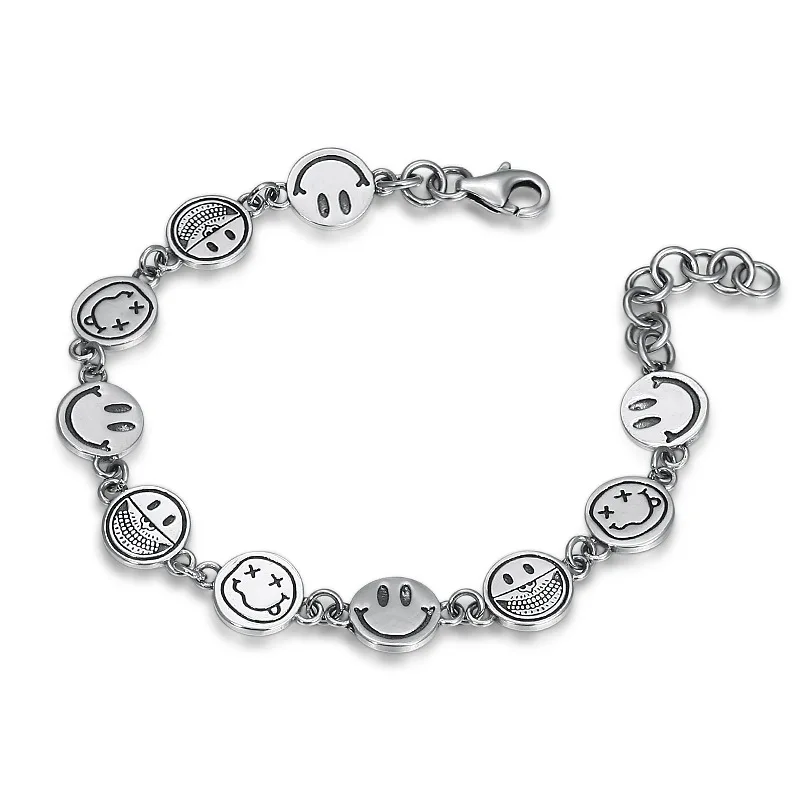 

Genuine 925 Sterling Silver Fashion Korean Bracelet For Women Cute Smiley Face Student Hand Chain Accessories