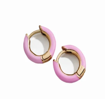Fahshion Round Gold Small Stud Earring for Women Brincos Colorful CZ Copper Earring Indian Bridal Party Statement INS Jewelry - Окраска металла: 1
