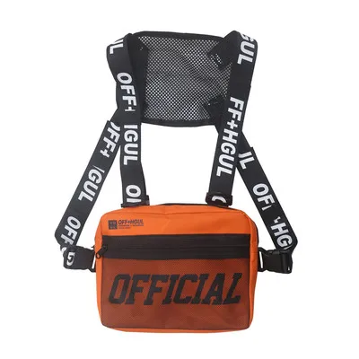 Оранжевый The same frock vest bag tide brand function hip-hop tactics level II vest disco bag multi-pocket chest bag - Цвет: Оранжевый