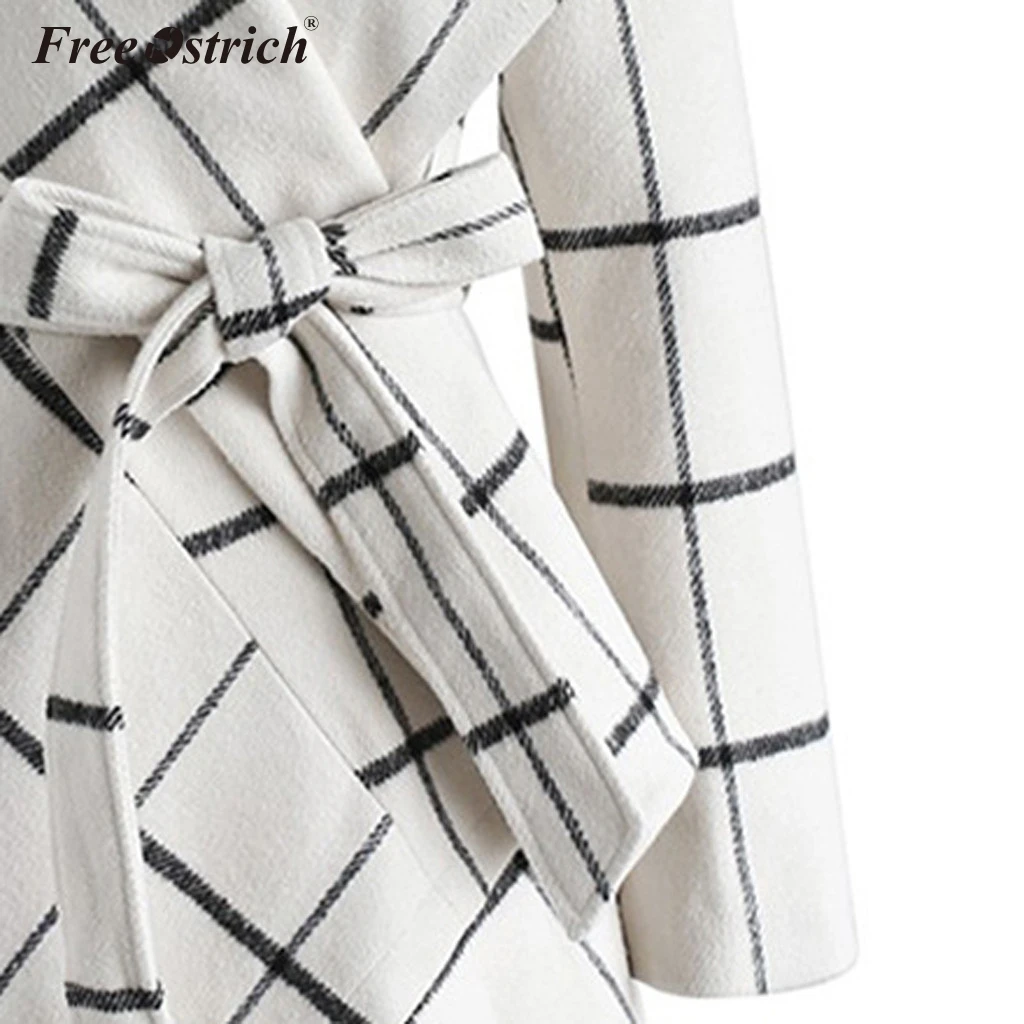 Free Ostrich Elegant turn-down Collar Warm Winter Wool Blend Female Belt Pockets Coat Women Casual Autumn Overcoat Outerwear N30